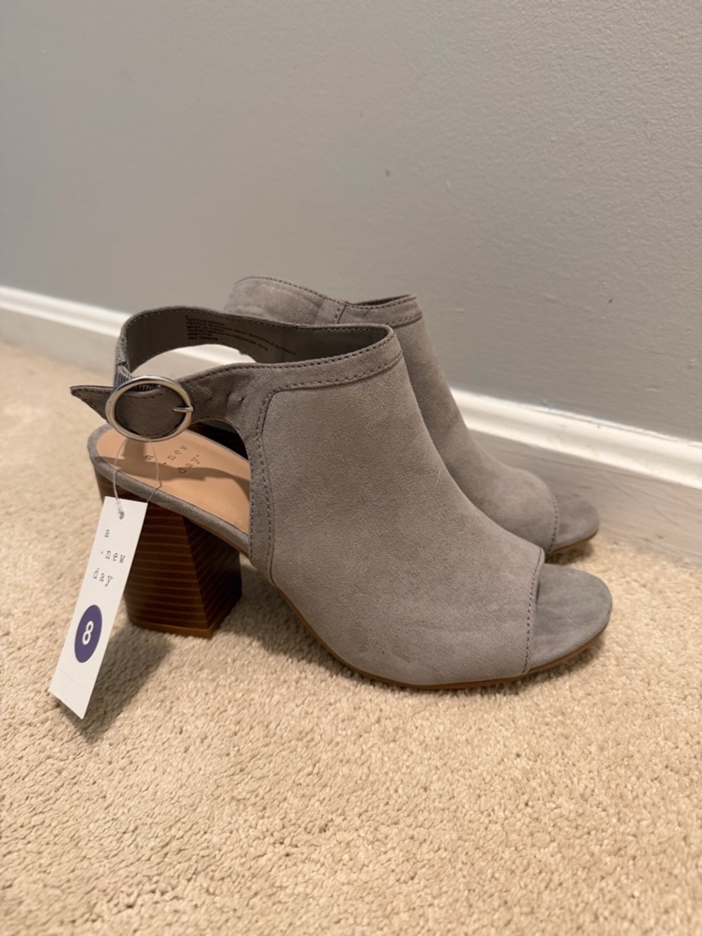 A New Day Gray Open-Toe Slingback Block Heel Sandals